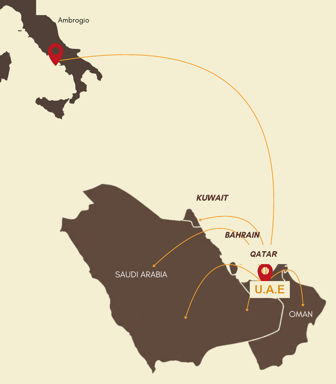 Mappa: dall'Italia ai Paesi del Golfo